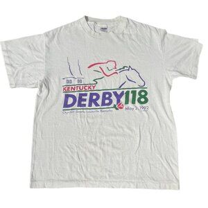 Vintage 1992 Kentucky Derby Large T Shirt Single Stitch Trench USA 50/50 White